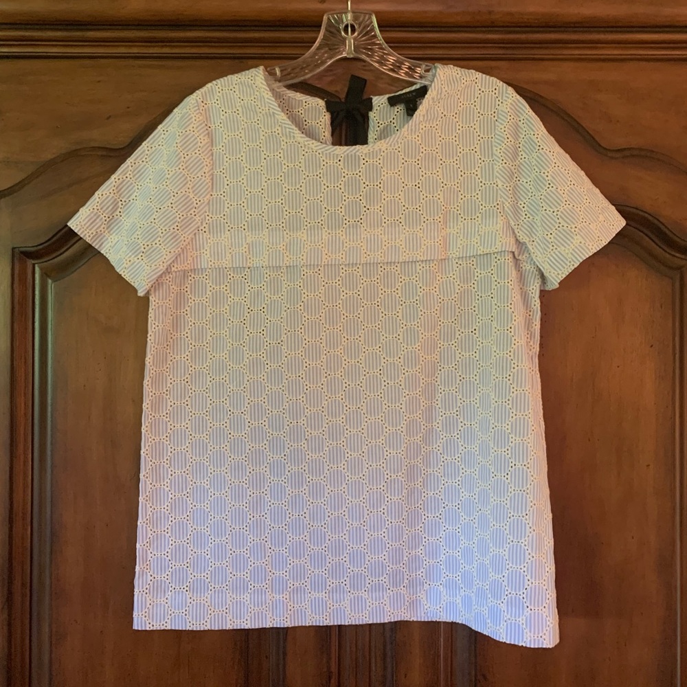 J Crew Blue Stripe Eyelet Top